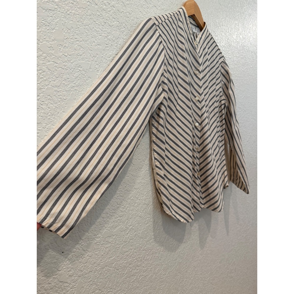 Vintage Liz Claiborne Striped Mandarin Collar Cotton Shirt PS 90's Academia - Picture 3 of 12
